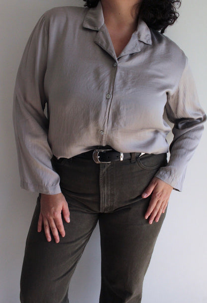 Vintage Slate Silk Charmeuse Blouse