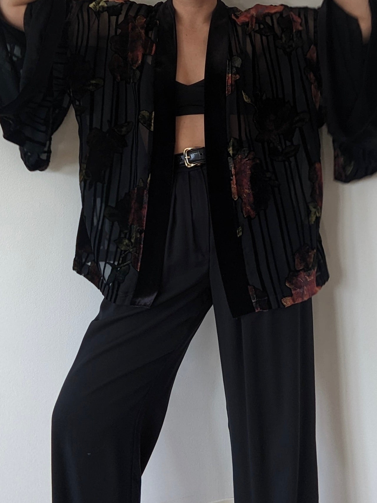 Vintage Sheer & Floral Velvet Kimono Jacket