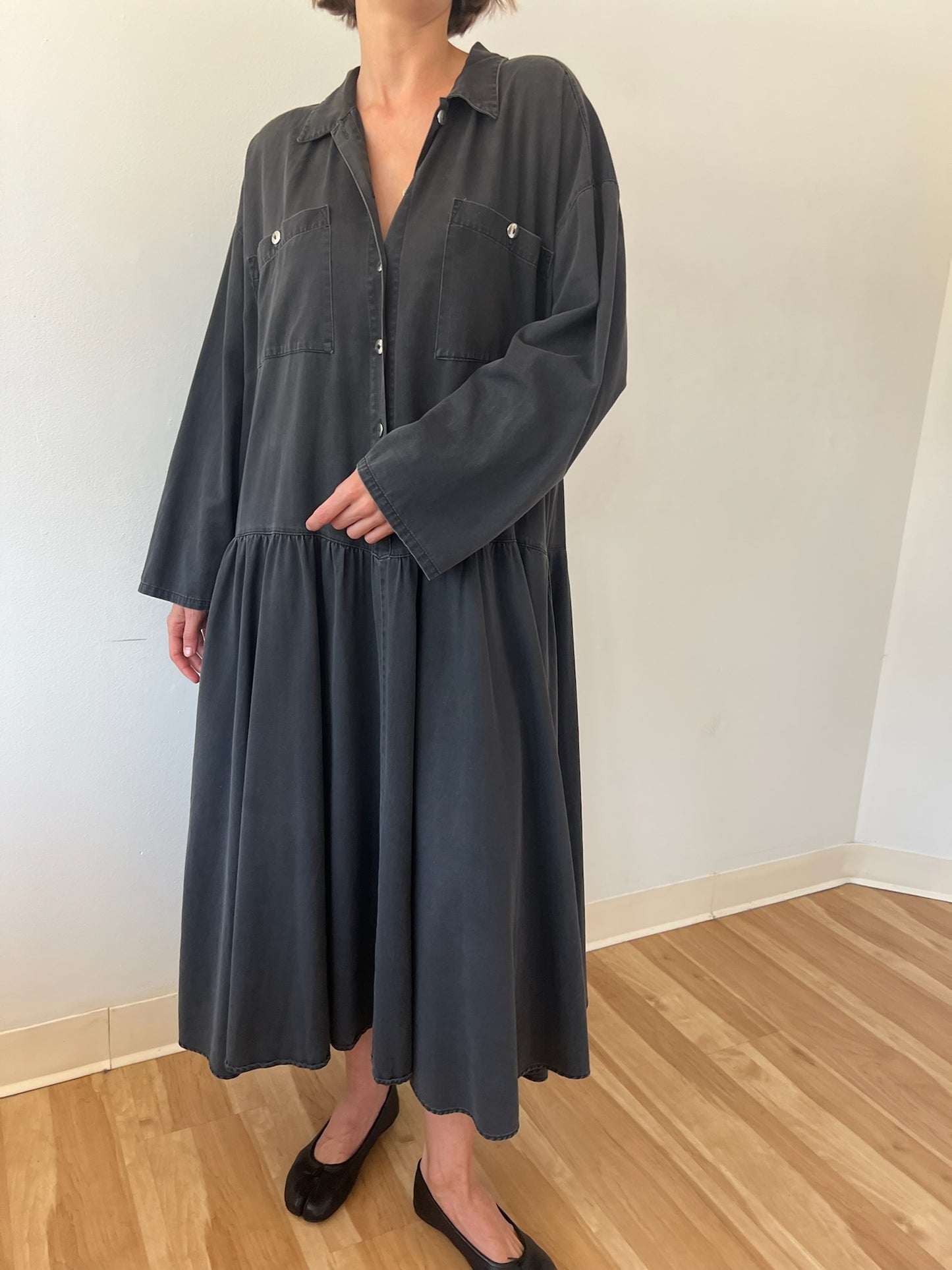 Vintage Faded Black Drop Waist Dress
