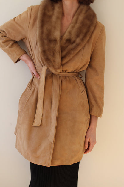 Rare Vintage Belted Suede & Fur Collar Coat