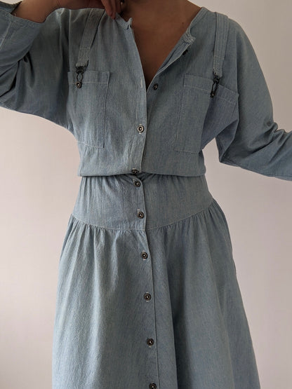Lovely Vintage Chambray Dolman Sleeve Dress