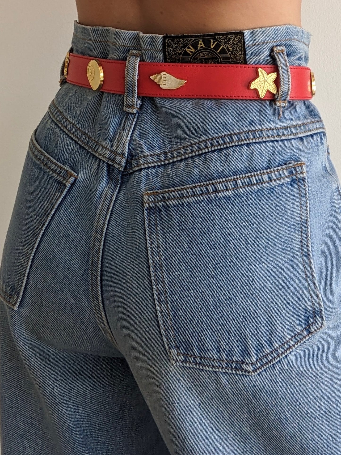 Bold Vintage Nautical Red Leather Belt