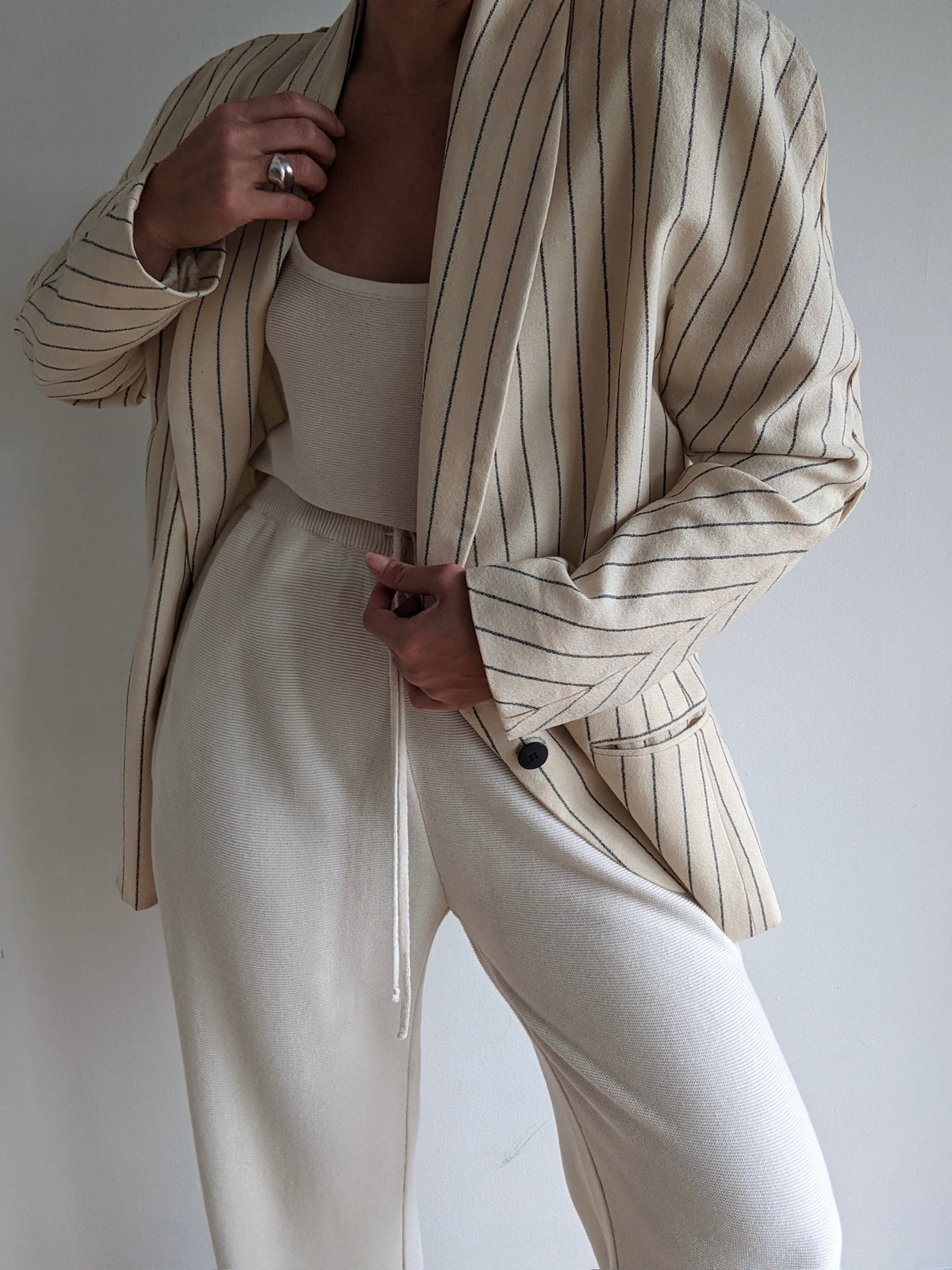 Beautiful Vintage Striped Cream Wool Blazer