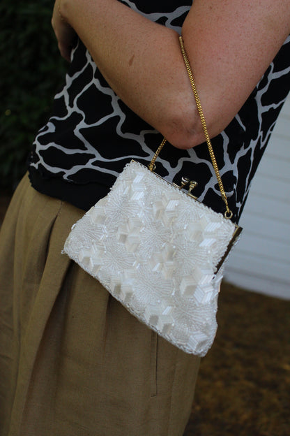 Petite Vintage Ivory Beaded Handbag