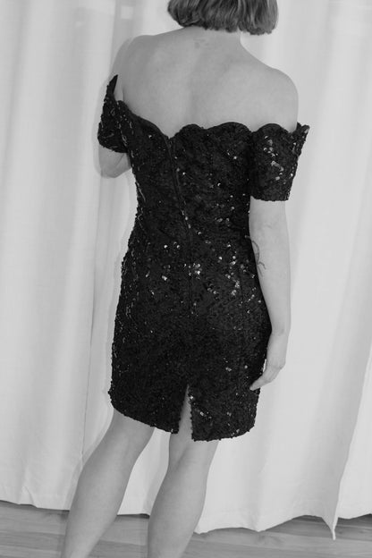 Vintage Onyx Sequined Party Dress