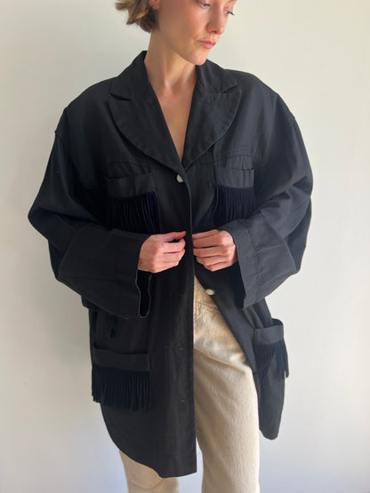Vintage Ink Black Fringe Chore Coat
