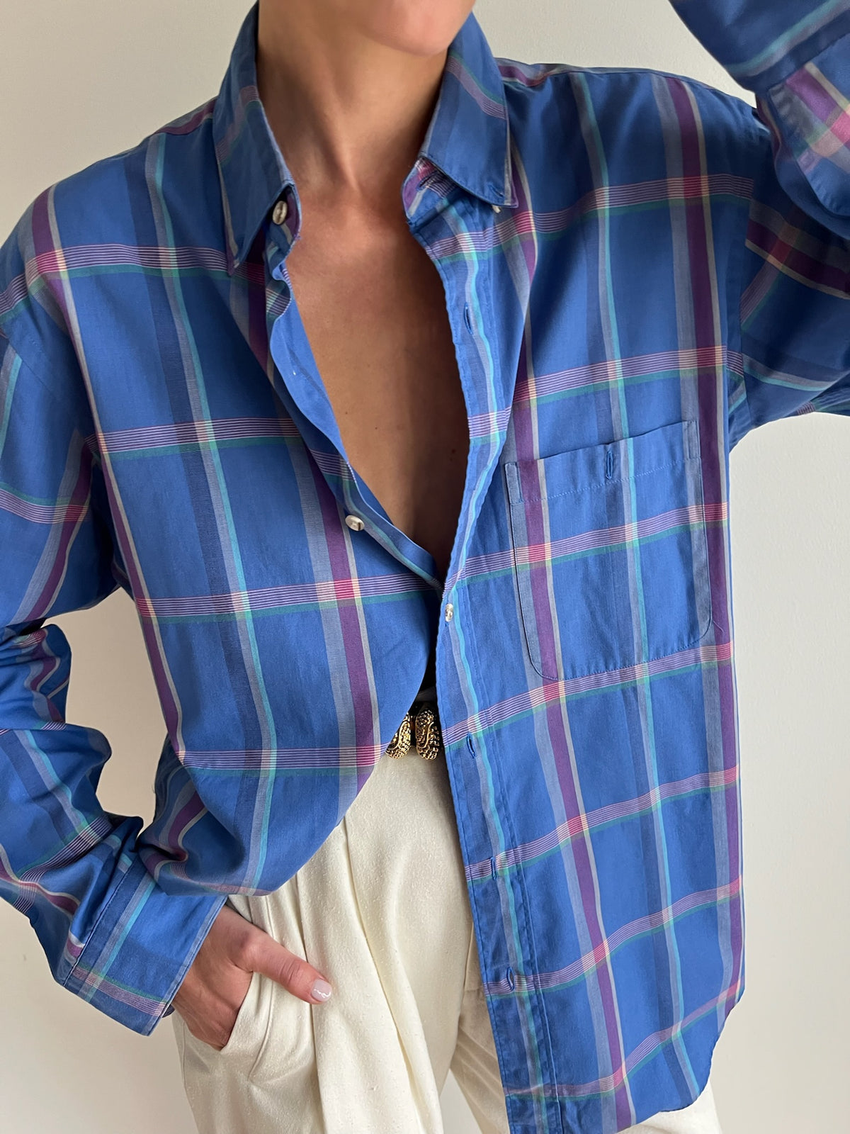 Vintage Christian Dior Cerulean Plaid Shirt