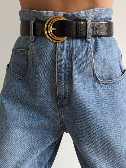 Vintage Caviar Embossed Leather Belt