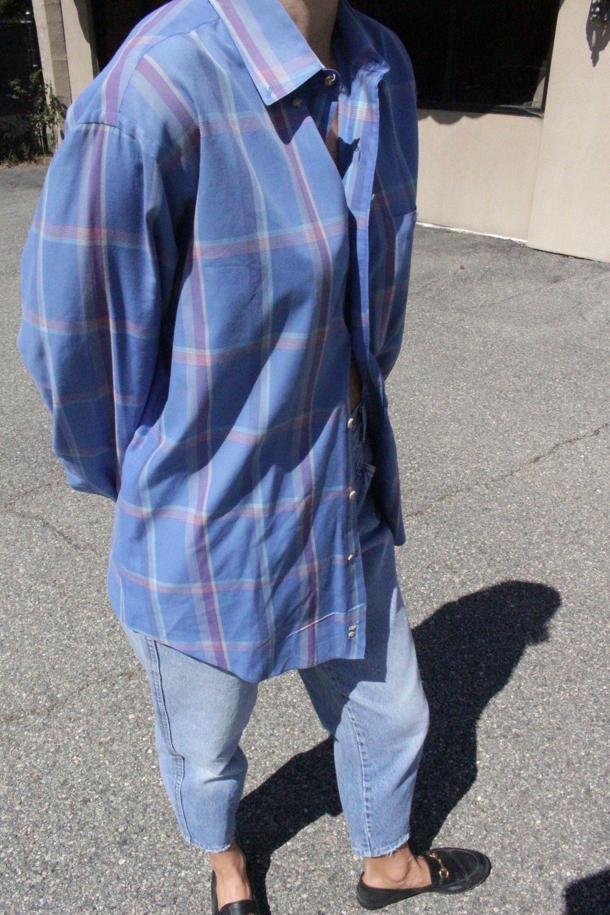 Vintage Christian Dior Sky Blue Plaid Button Down