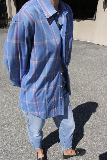 Vintage Christian Dior Sky Blue Plaid Button Down