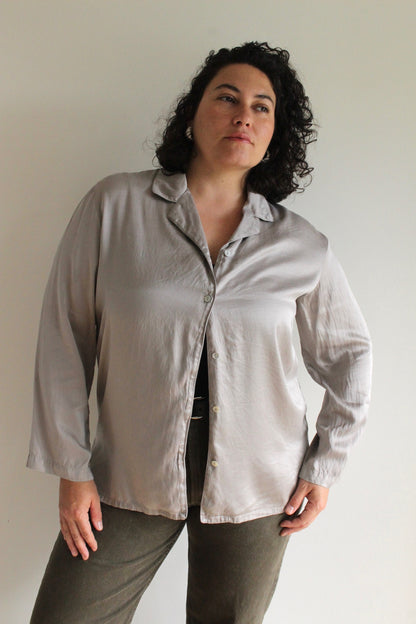 Vintage Slate Silk Charmeuse Blouse