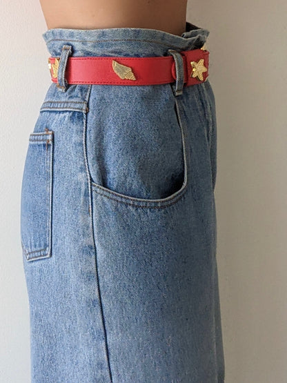 Bold Vintage Nautical Red Leather Belt