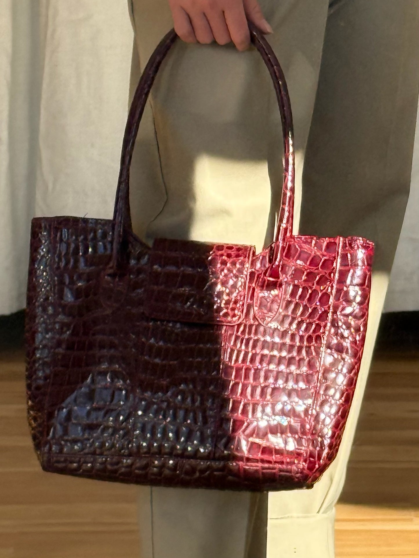 Vintage Burgundy Faux Embossed Leather Tote Purse