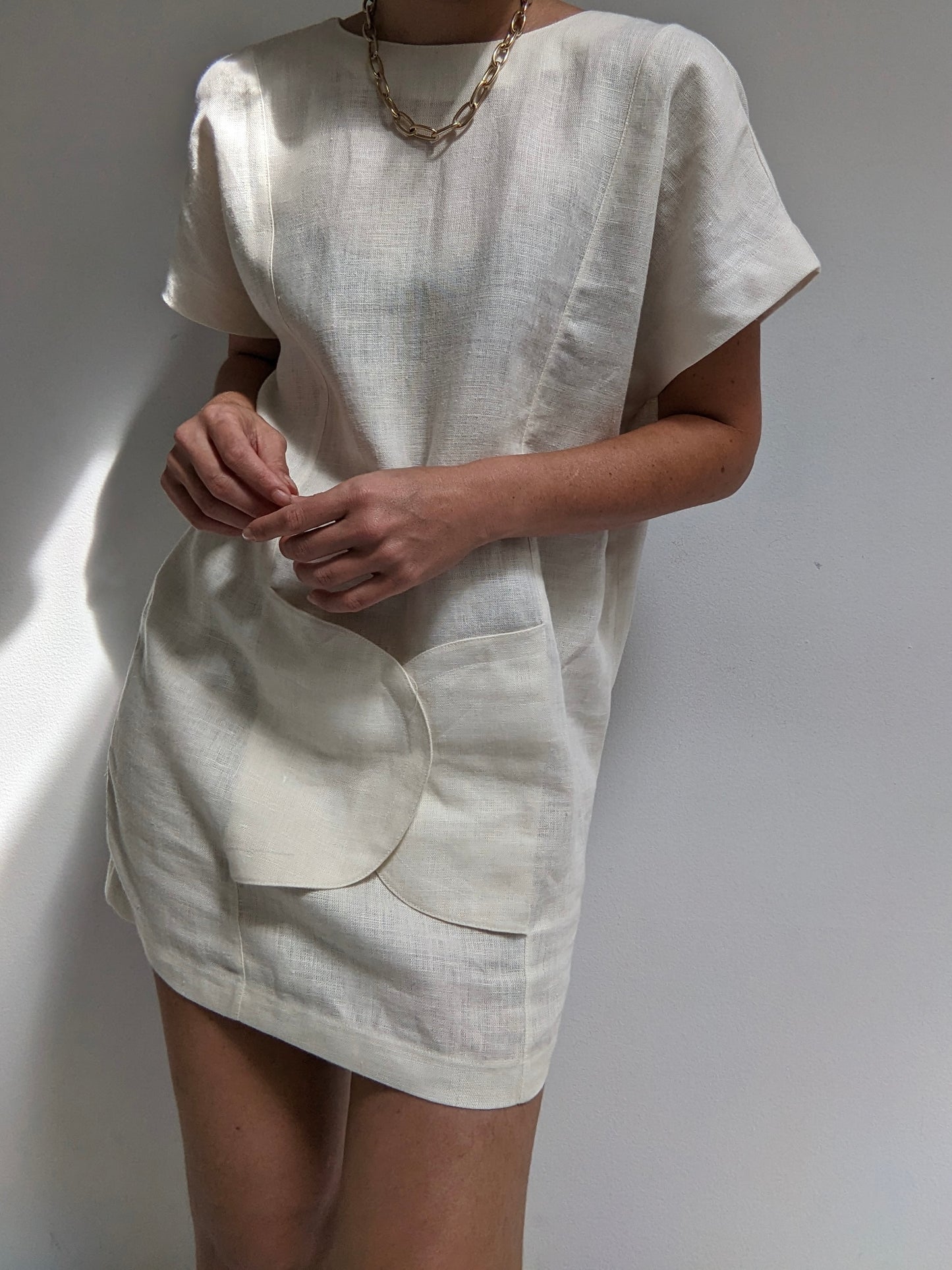 Lovely Vintage Cream Linen Mini Dress