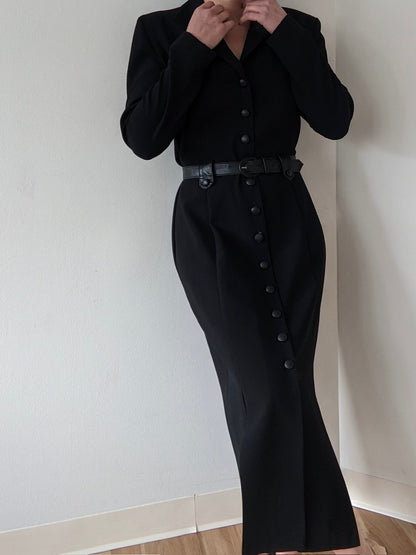 Amazing Vintage Belted Onyx Button Up Dress