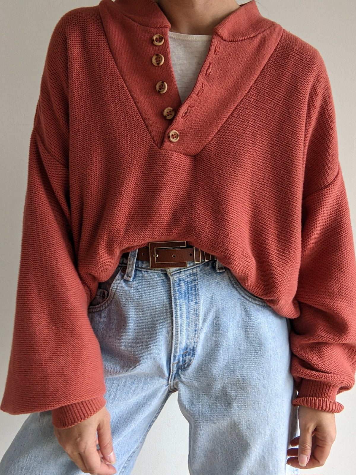 Vintage Terra Cotta Cotton Henley