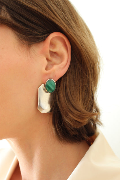Rare Vintage Sterling Silver & Malachite Drop Earrings