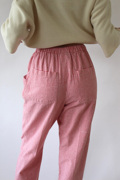 Vintage Raspberry Gingham Linen Pants