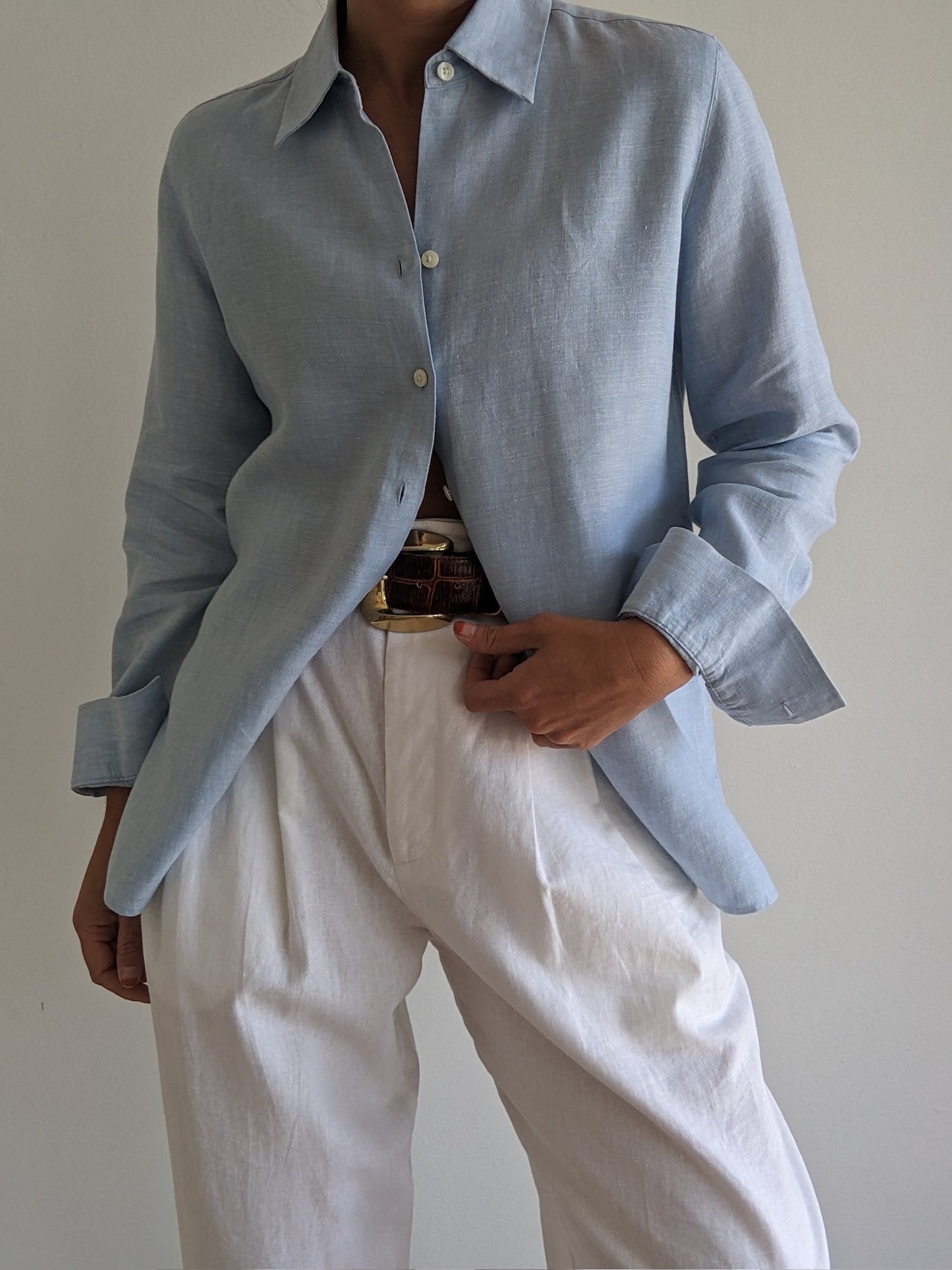 Vintage Powder Blue Linen Shirt