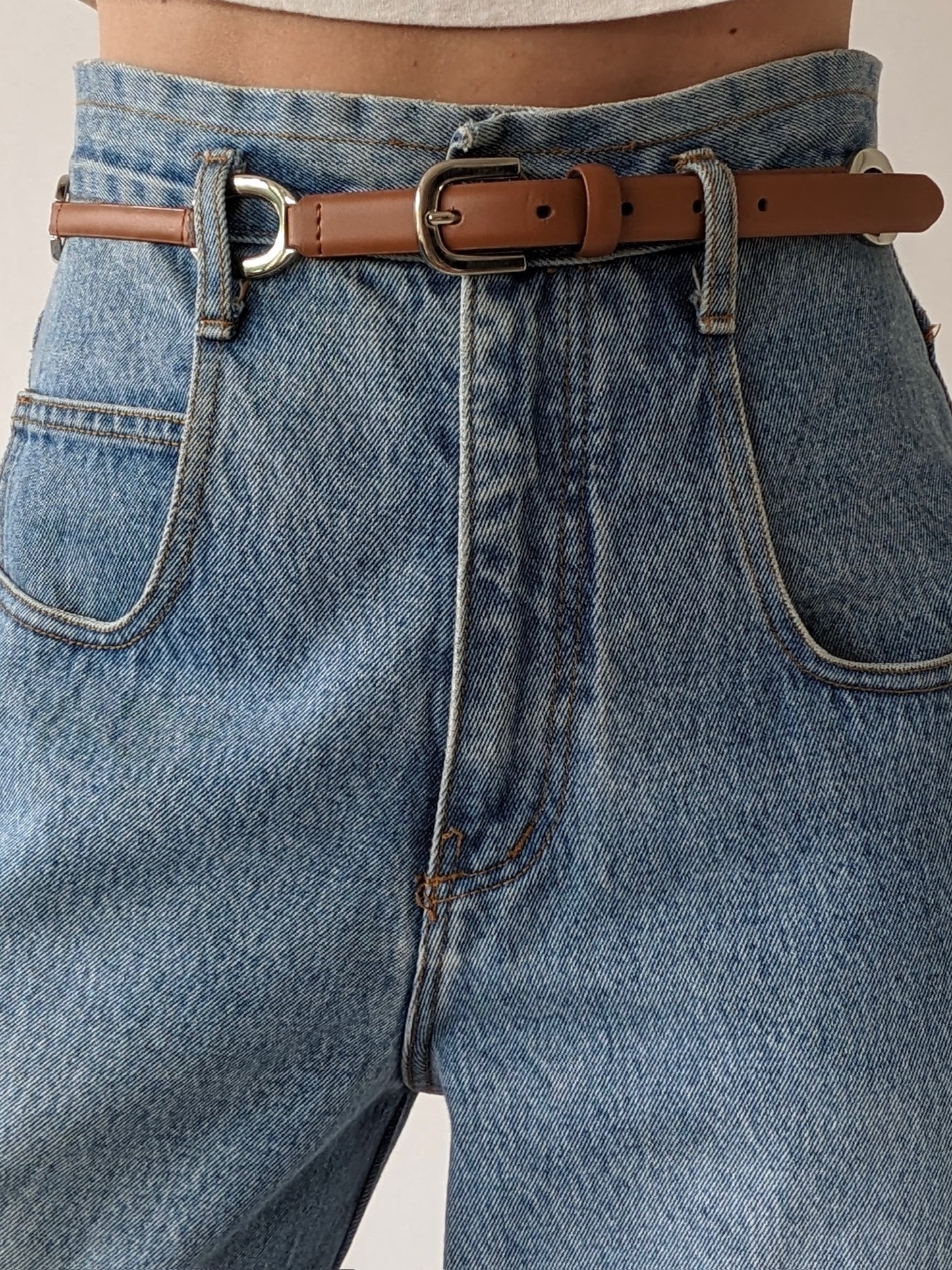 Vintage Saddle Brown Leather & Silver Link Belt