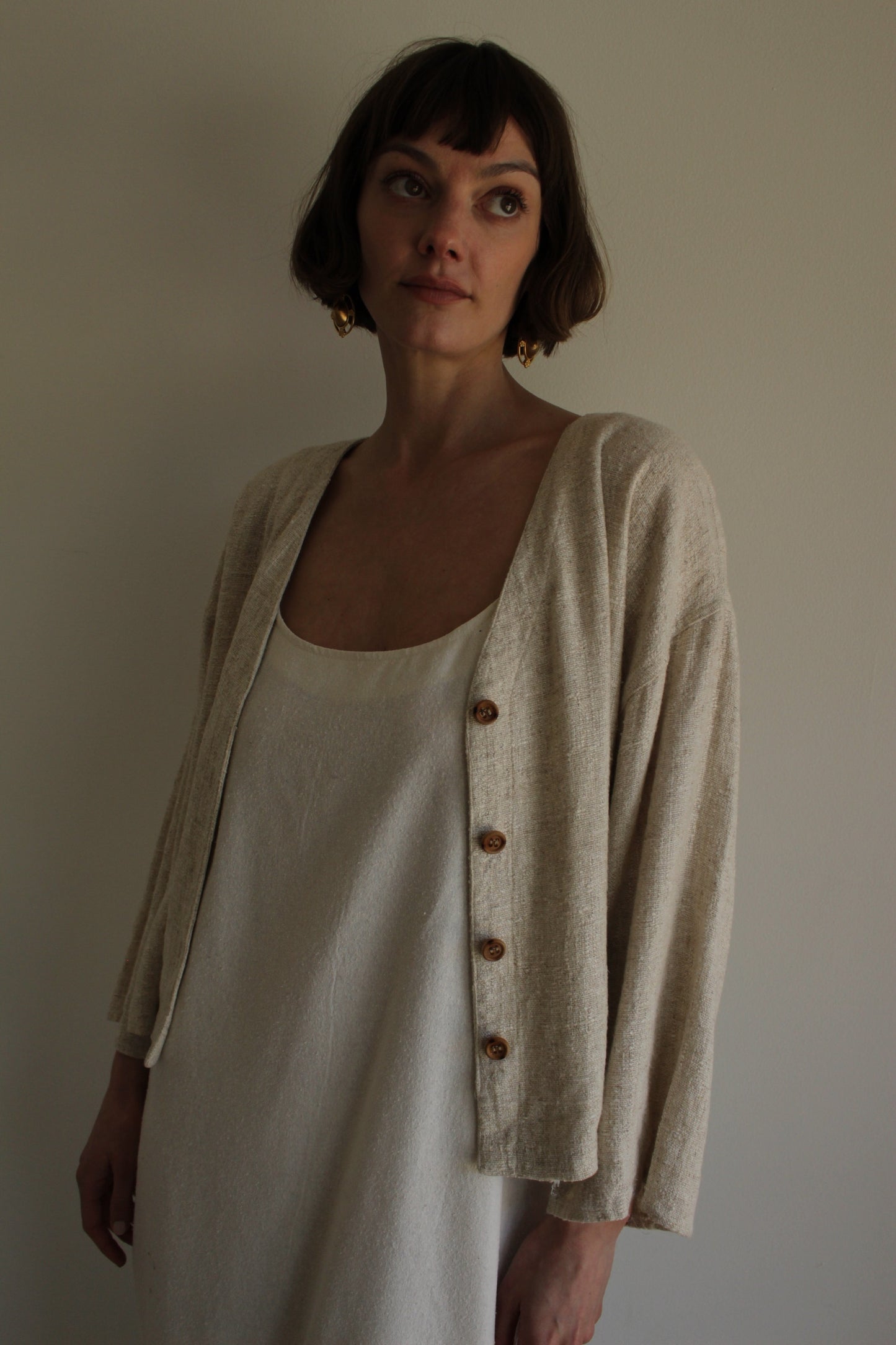 Vintage Sand Woven Flax Cardigan