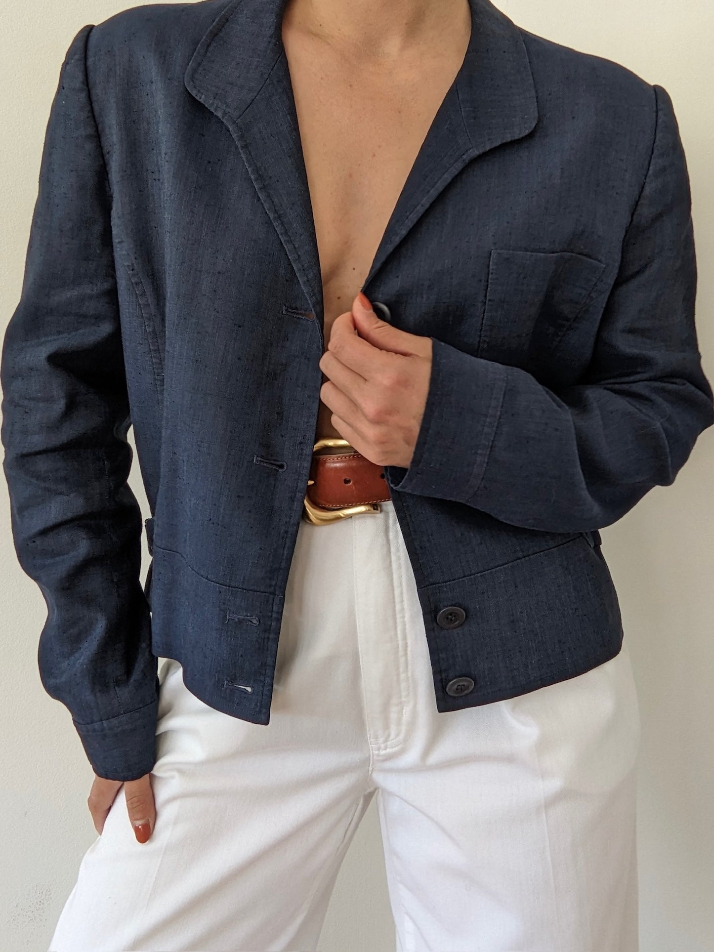 Vintage Midnight Cropped Linen Jacket