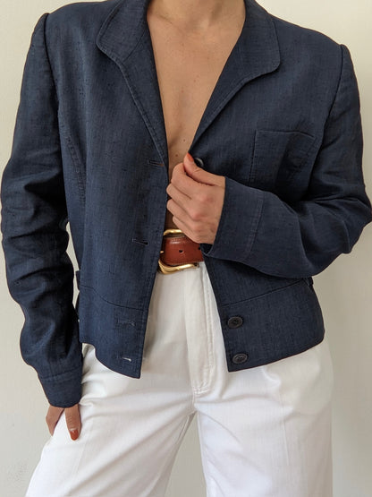 Vintage Midnight Cropped Linen Jacket