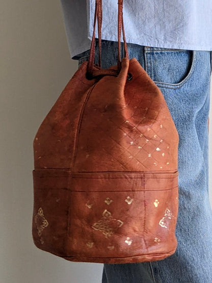 Amazing Vintage Handmade Leather Bucket Bag