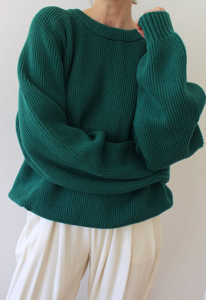 Vintage Evergreen Ribbed Cotton Sweater