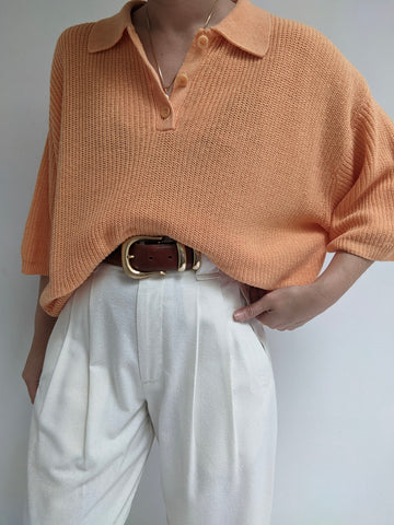 Vintage Tangerine Knitted Linen Henley
