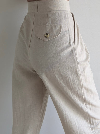 Vintage Natural Pleated Linen Trousers