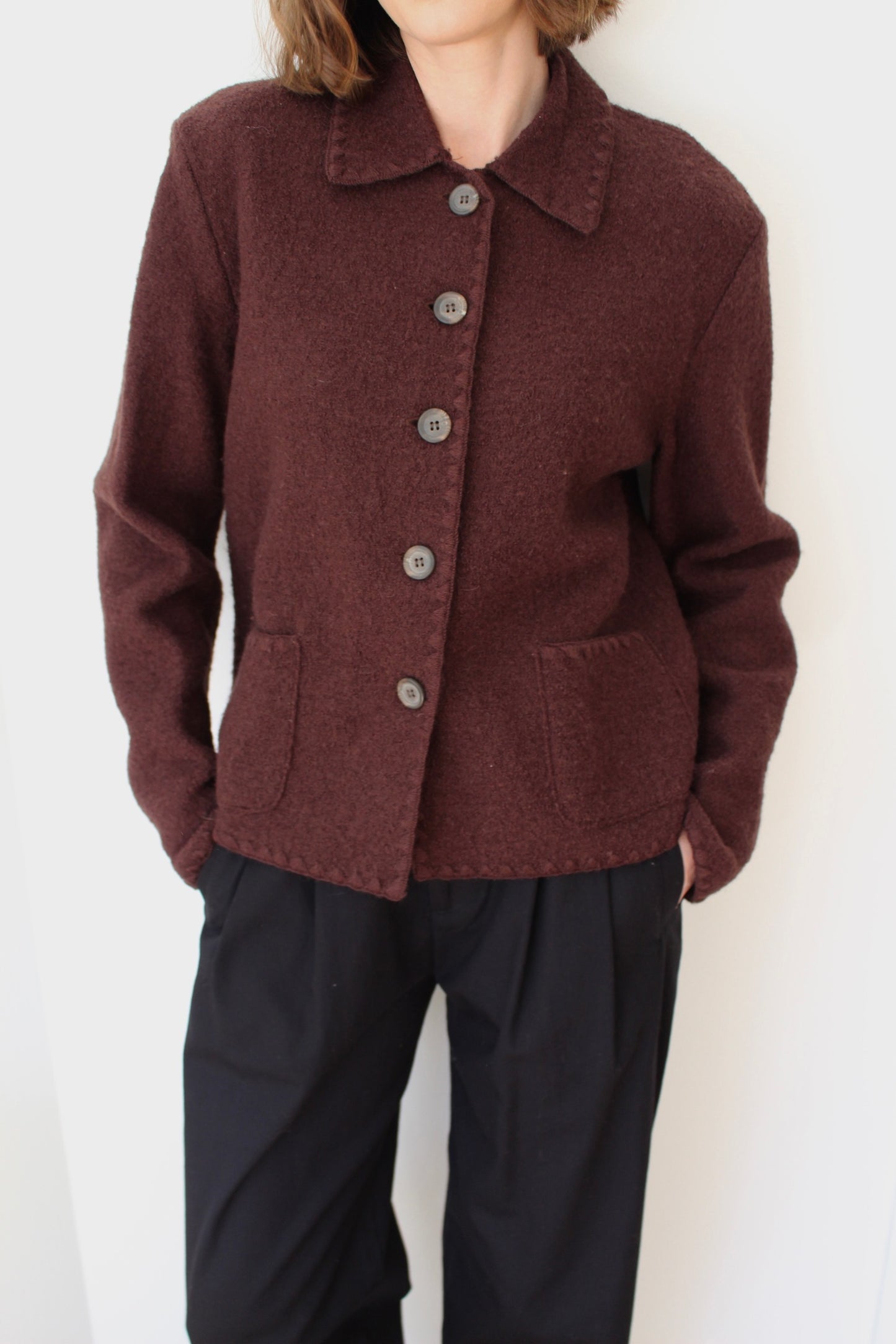 Vintage Chocolate Wool Bouclé Cardigan