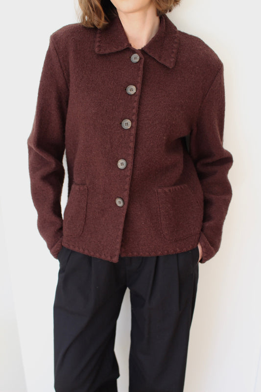 Vintage Chocolate Wool Bouclé Cardigan