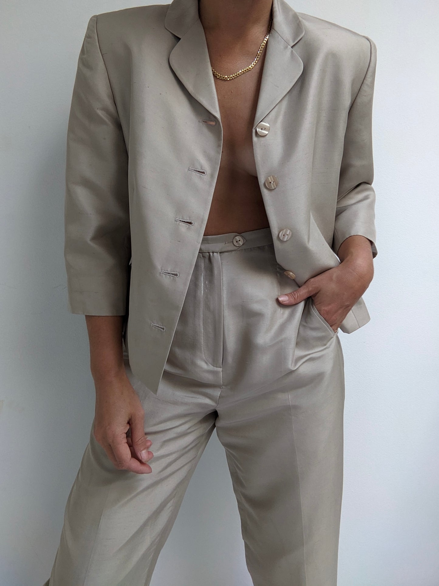 Vintage Champagne Brushed Silk Pant Set