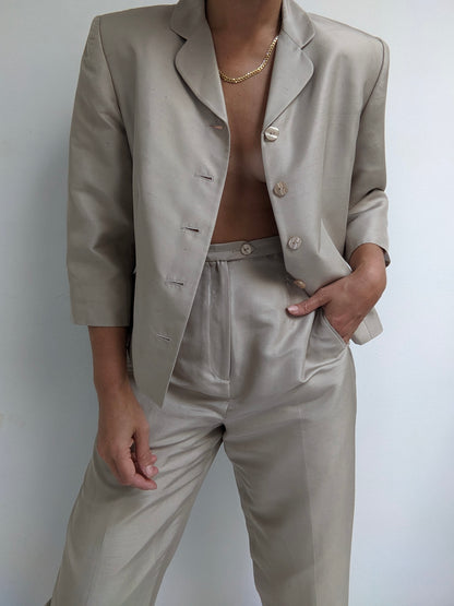 Vintage Champagne Brushed Silk Pant Set