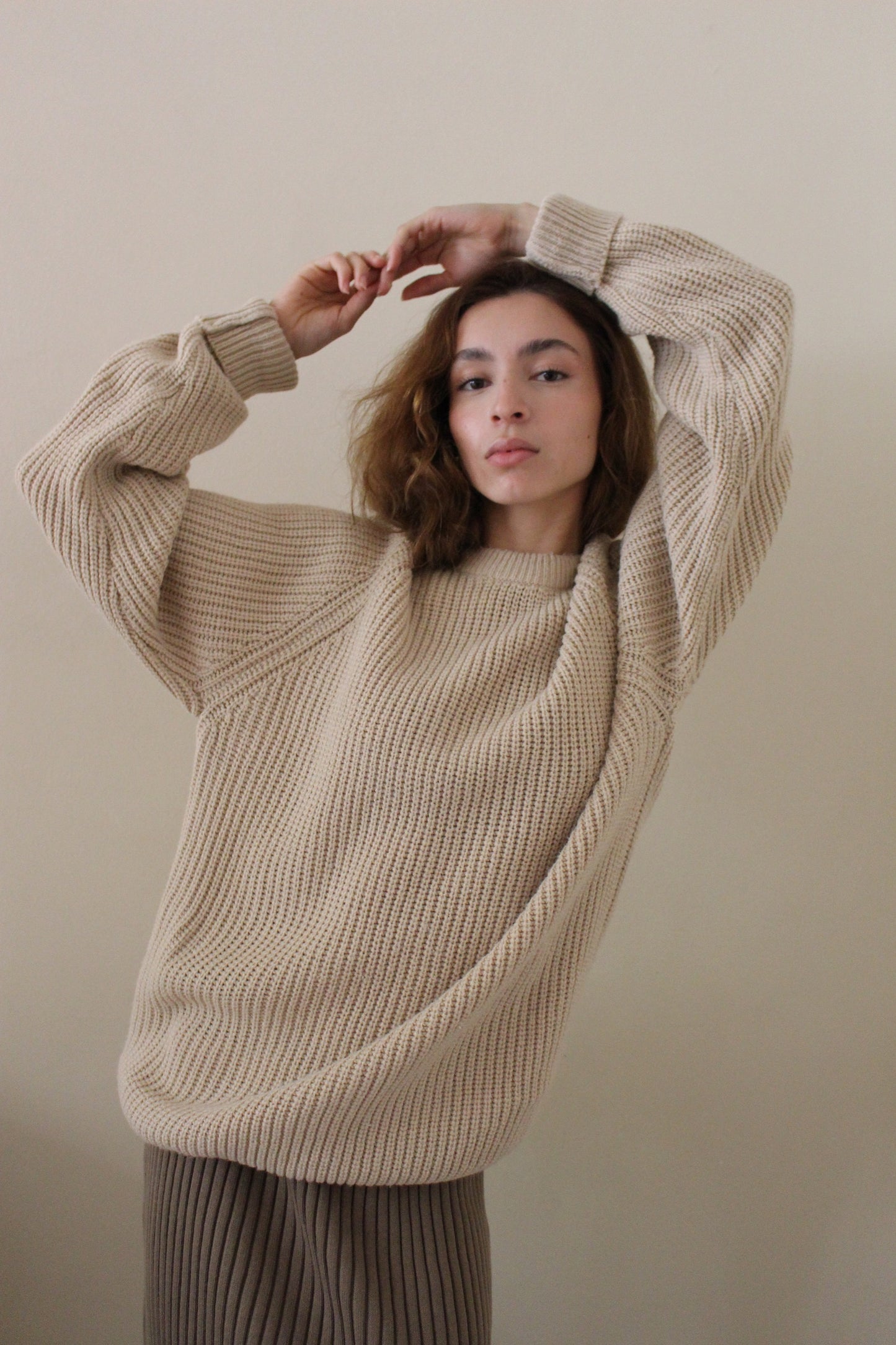 Vintage Latte Raglan Knit Sweater