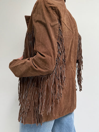 Vintage Chocolate Fringe Suede Jacket