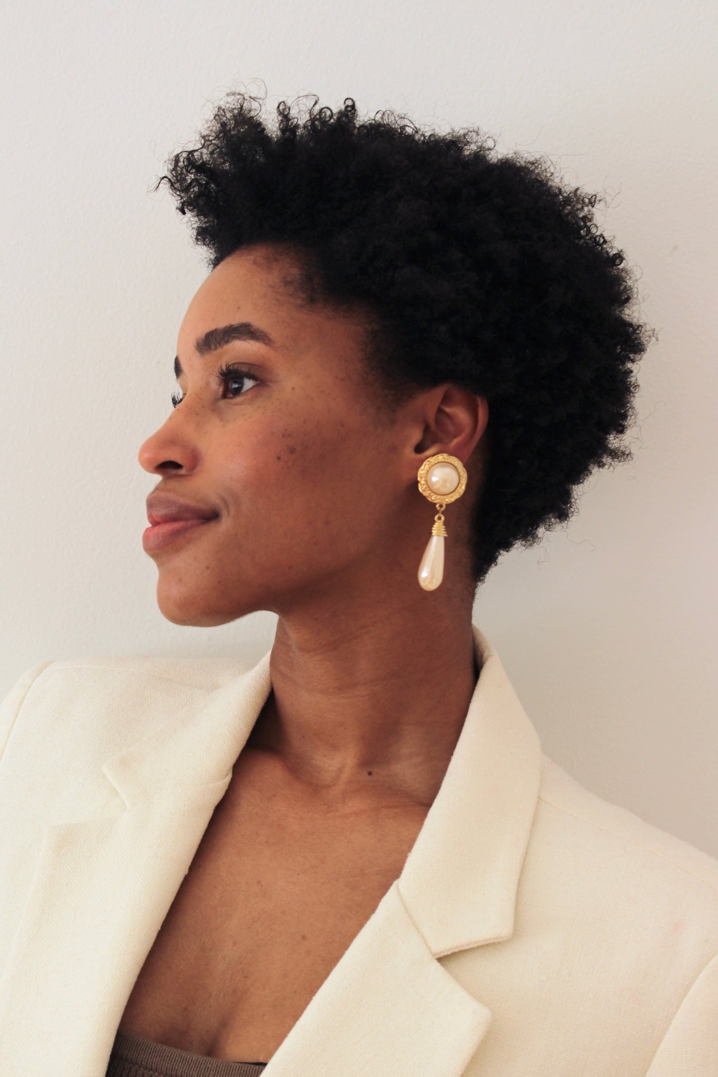 Vintage Gold-Framed Faux Pearl Drop Earrings