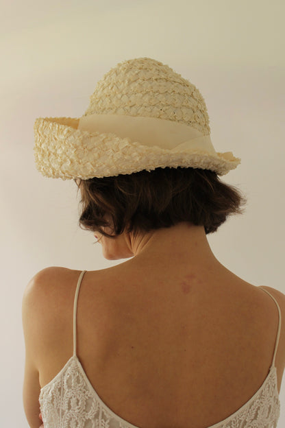 Beautiful Vintage Ivory Woven Hat