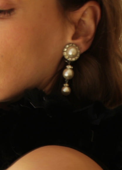 Vintage Faux Pearl & Rhinestone Dangle Earrings