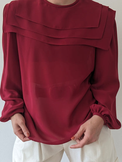 Beautiful Vintage Merlot Layered Collar Blouse