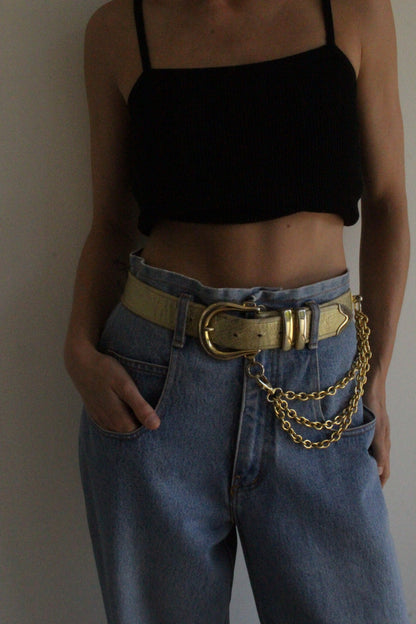 Vintage Champagne Leather & Statement Chain Belt
