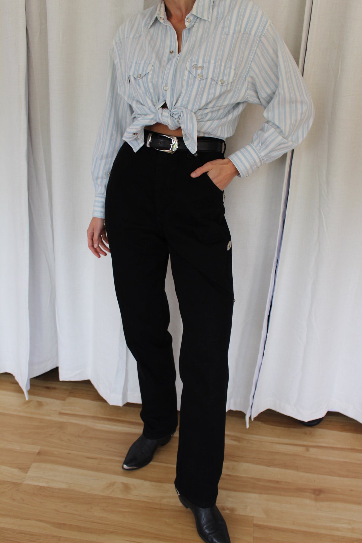 Vintage Jet Black Silver Studded Denim