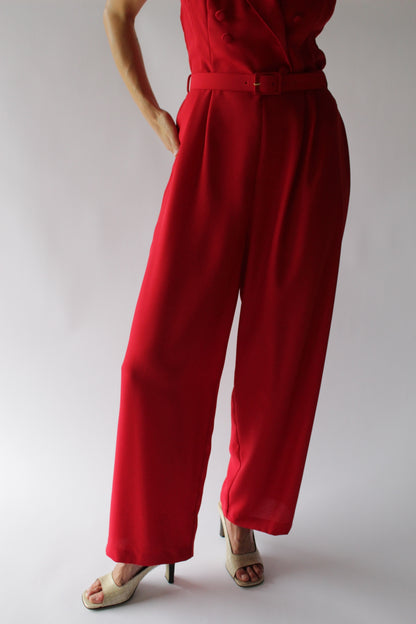 Vintage Crimson Halter Jumpsuit & Bolero Set