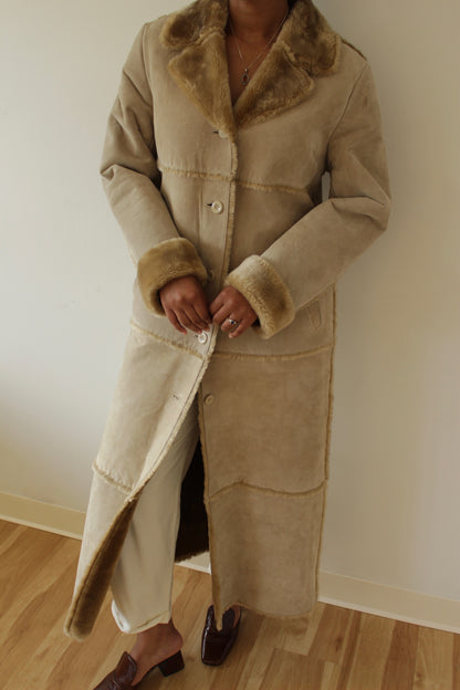 Vintage Sand Suede & Faux Fur Lined Coat
