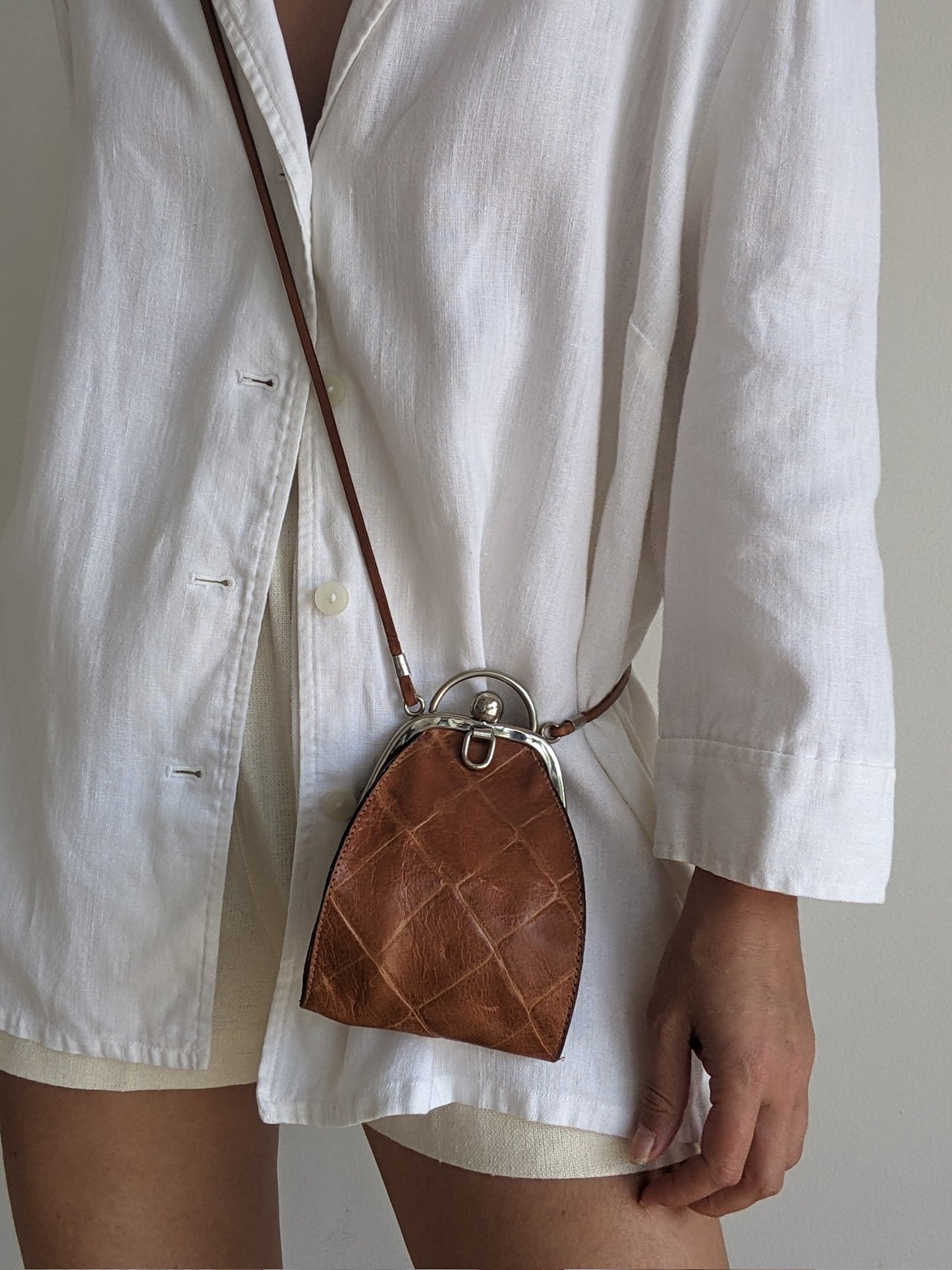 Vintage Petite Croc-Embossed Leather Bag