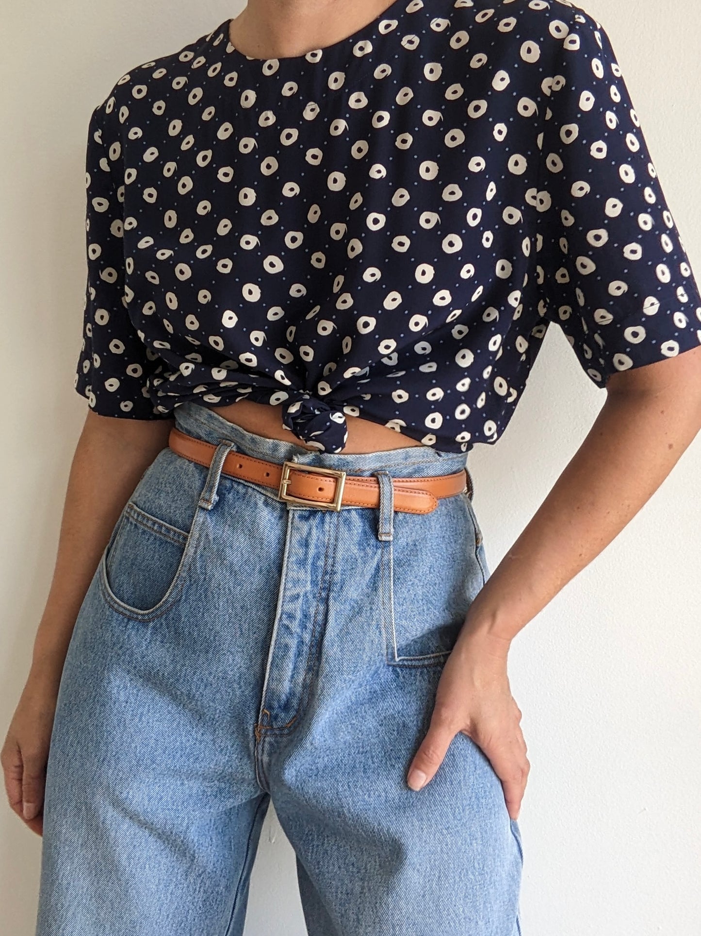Vintage Printed Navy Silk Tee