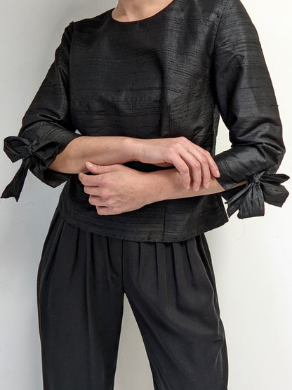 Beautiful Vintage Ink Brushed Silk Tie Blouse