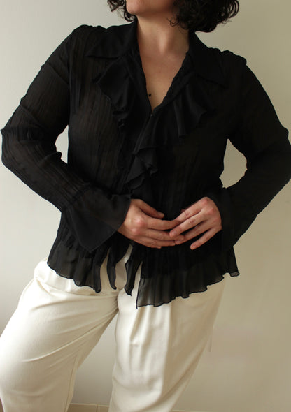 Vintage Onyx Ruffled & Lace Blouse