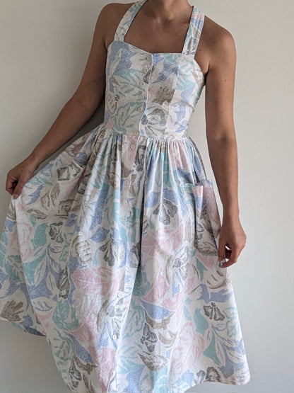 Vintage Pastel Tropical Print Summer Dress